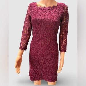Diane Von Furstenberg Burgundy Lace Long Sleeve Dress